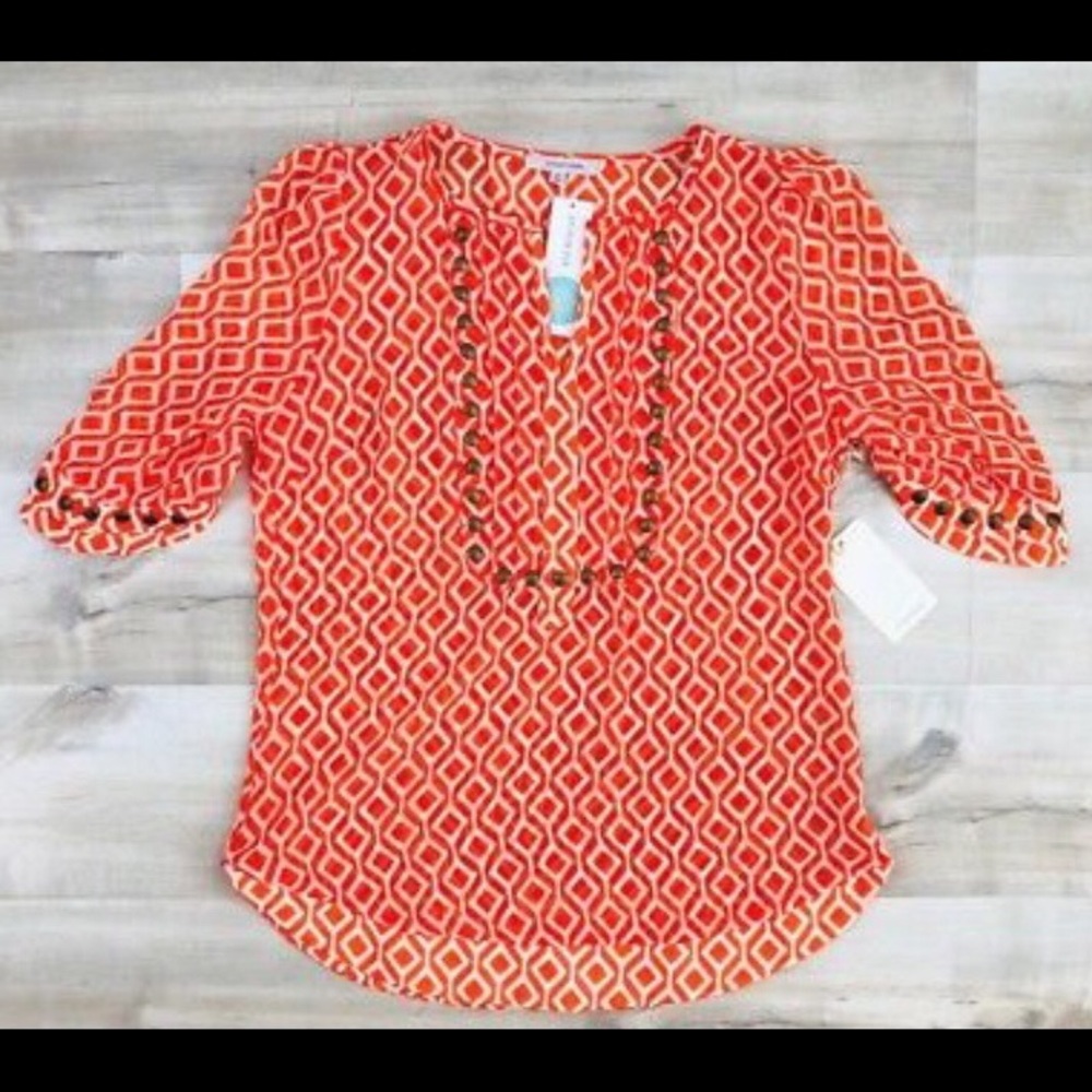 Like new 41 Hawthorn orange geometric shirt.